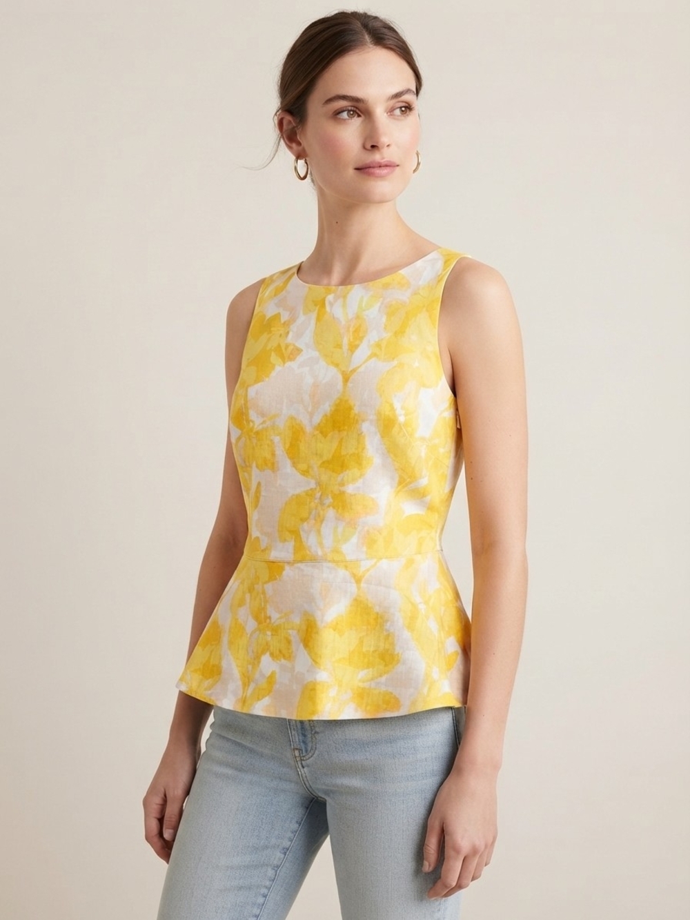NWT Banana Republic Yellow Floral Peplum Sleeveless Top Size 12